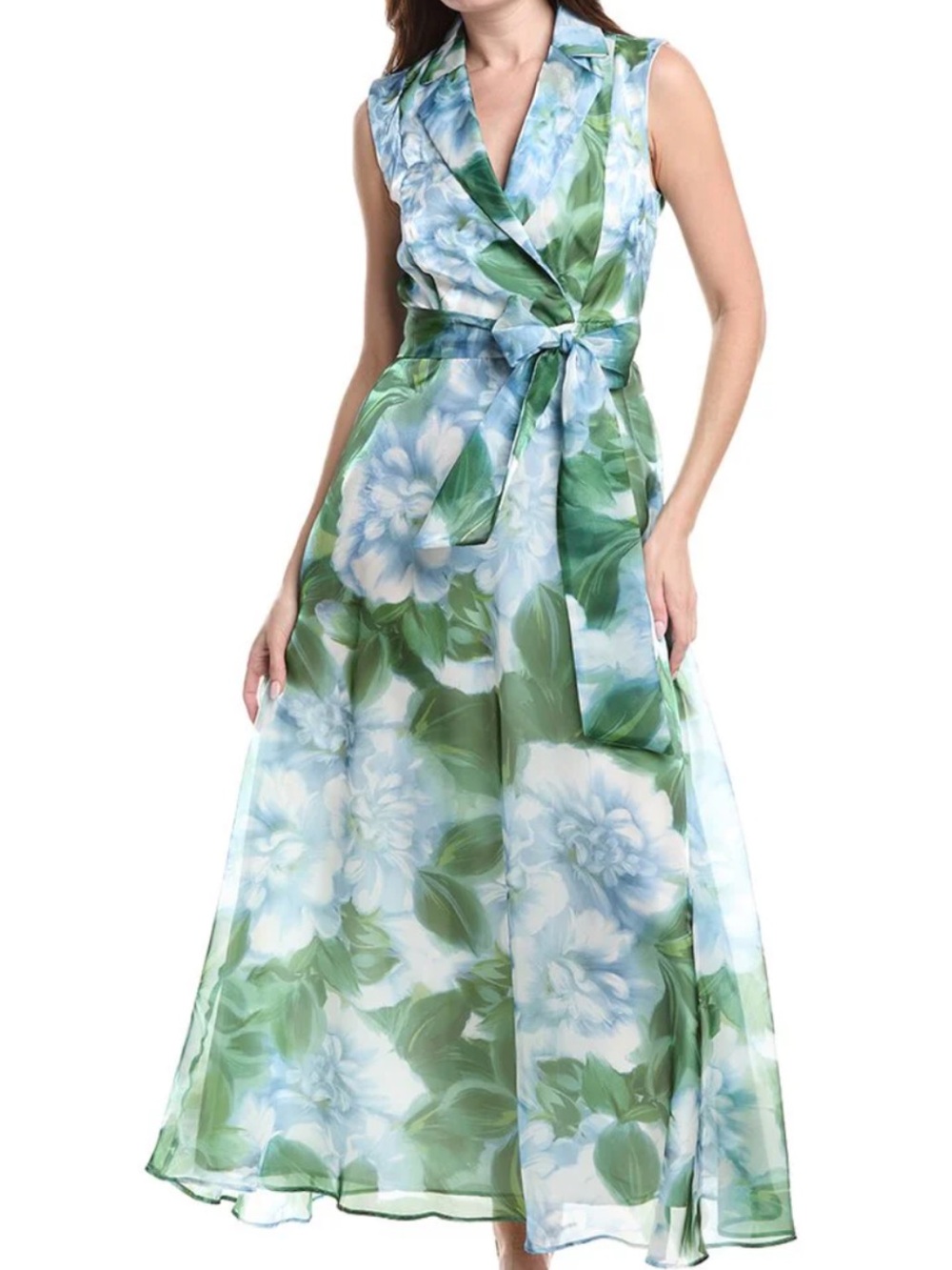 julia jordan Blue & Green Floral Wrap Maxi Dress with Tie Waist